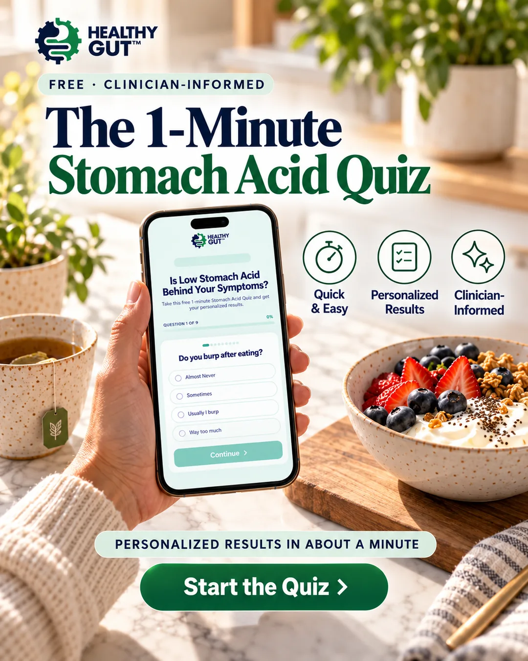 Quiz lead-generation static ad built for HealthyGut