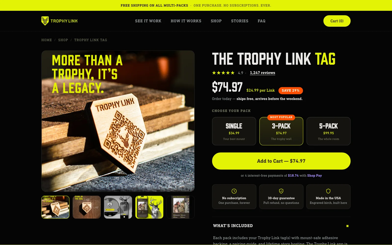 TrophyLink tag product page